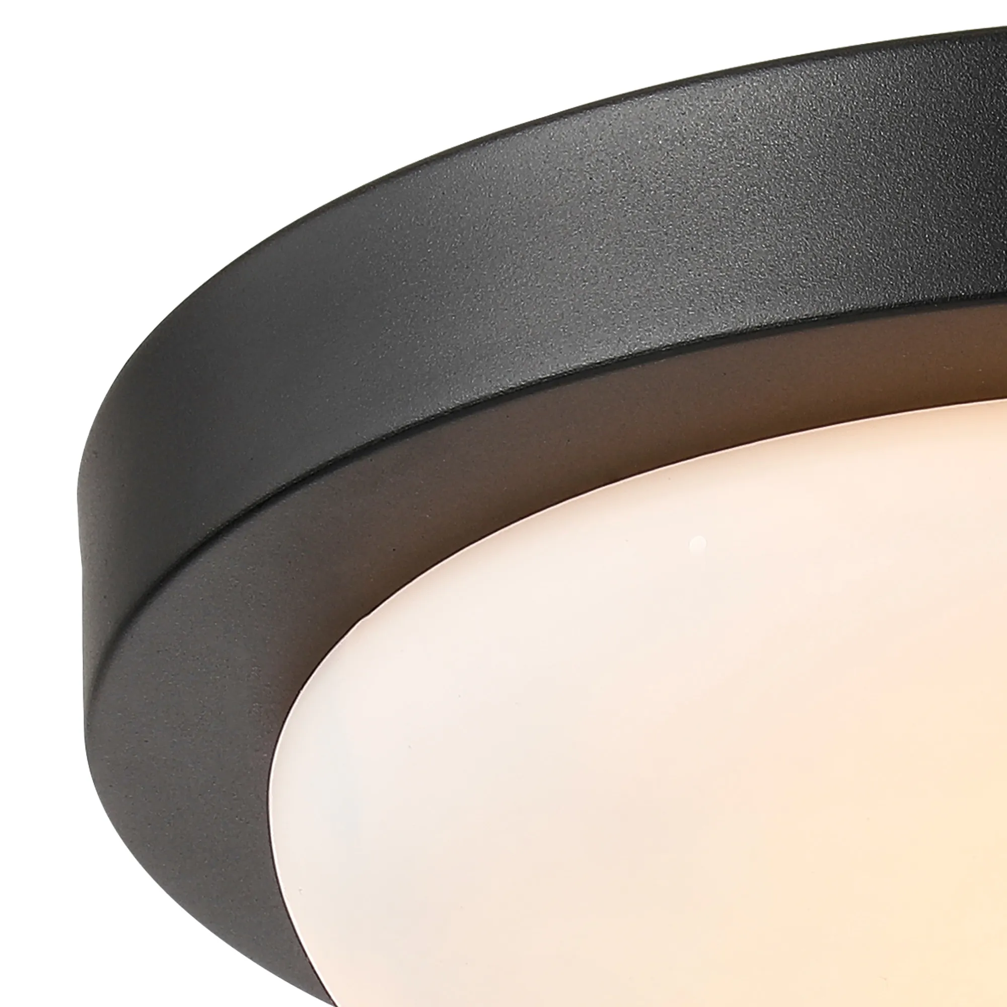Porter 32cm Glass IP44 Flush Ceiling 2 Light Satin Black, Opal D0773  Deco Porter